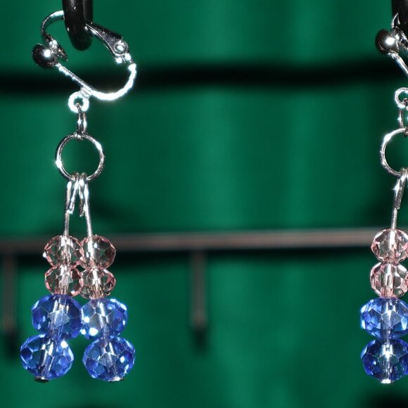 Handmade Jewelry - Handmade Clip-On Earrings - 16 BEAUTIFUL Pink/Blue Round Crystal Beads - COJ 65